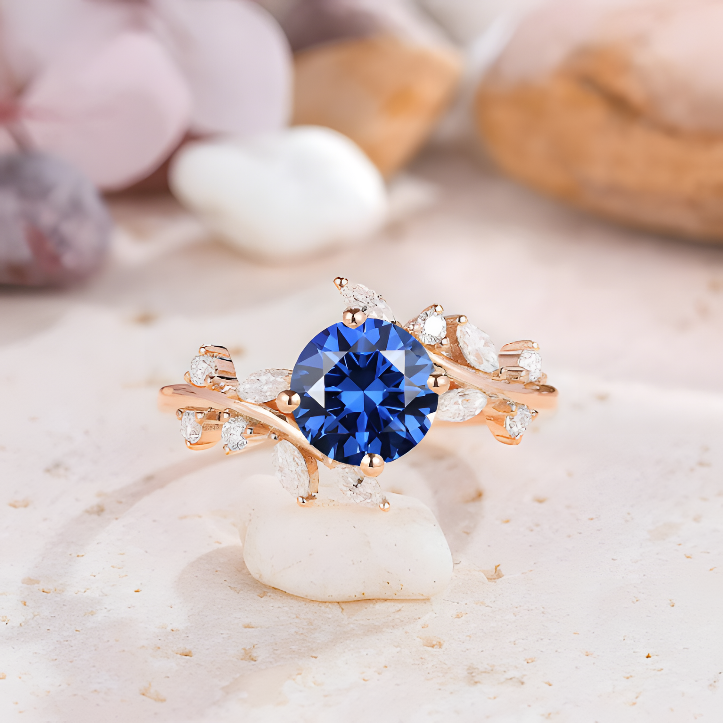 Enchanted Forest Blue Zircon Leaf Ring